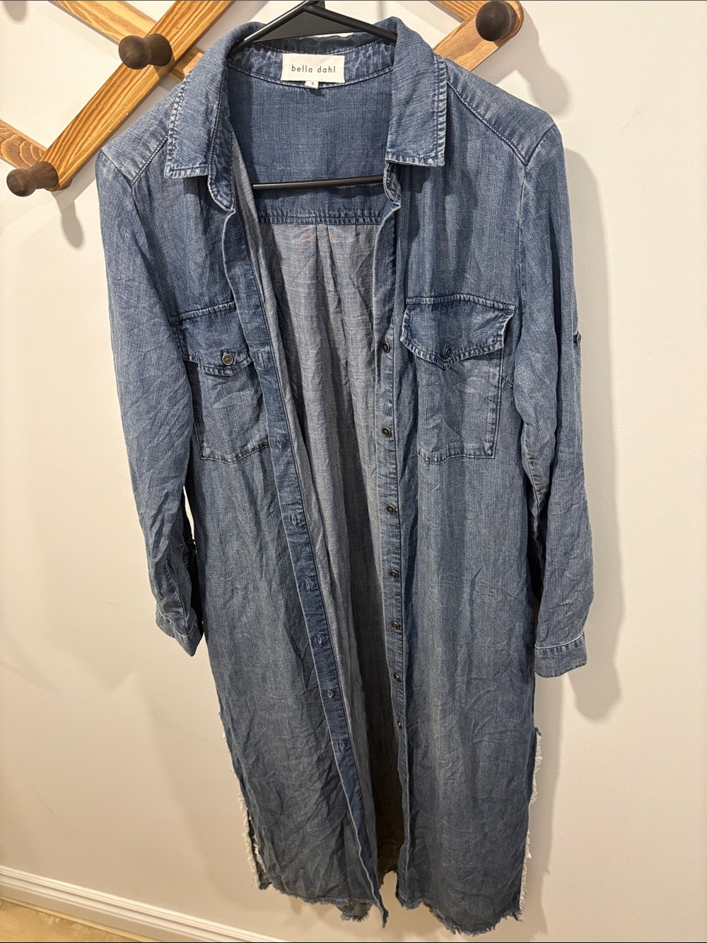 Bella Dahl Denim Long Shirt Dress in Light Blue